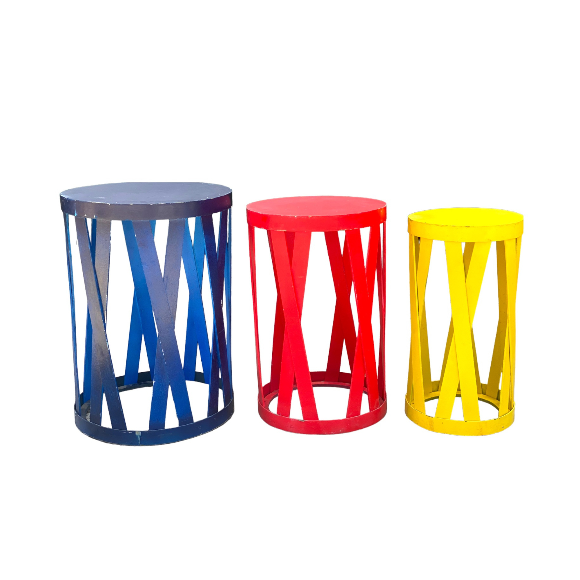 Juego de mesas rejillas azul, rojo y amarillo